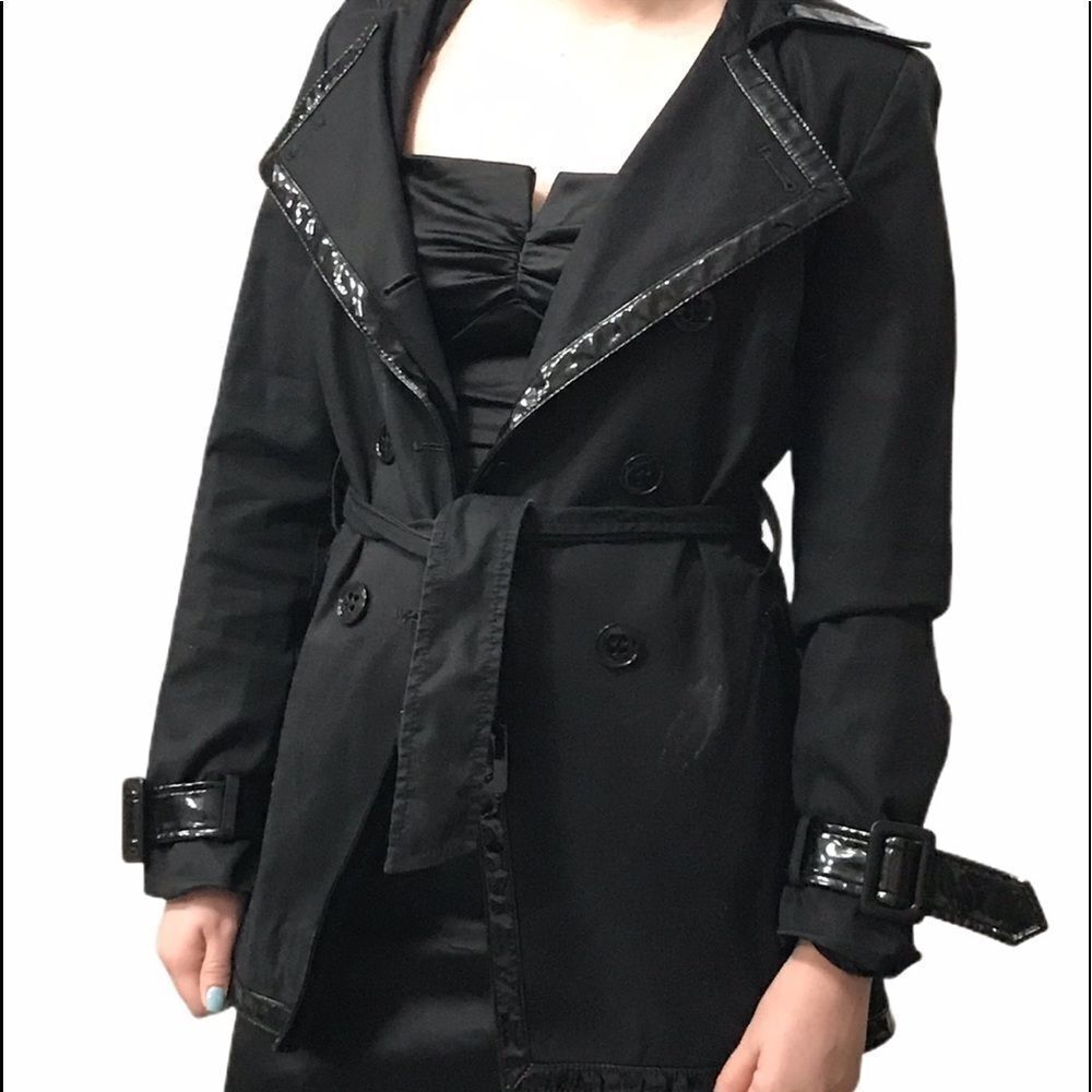 Laundry By Shelli Segal Belted Vintage Trench Coat Black Patent XS
